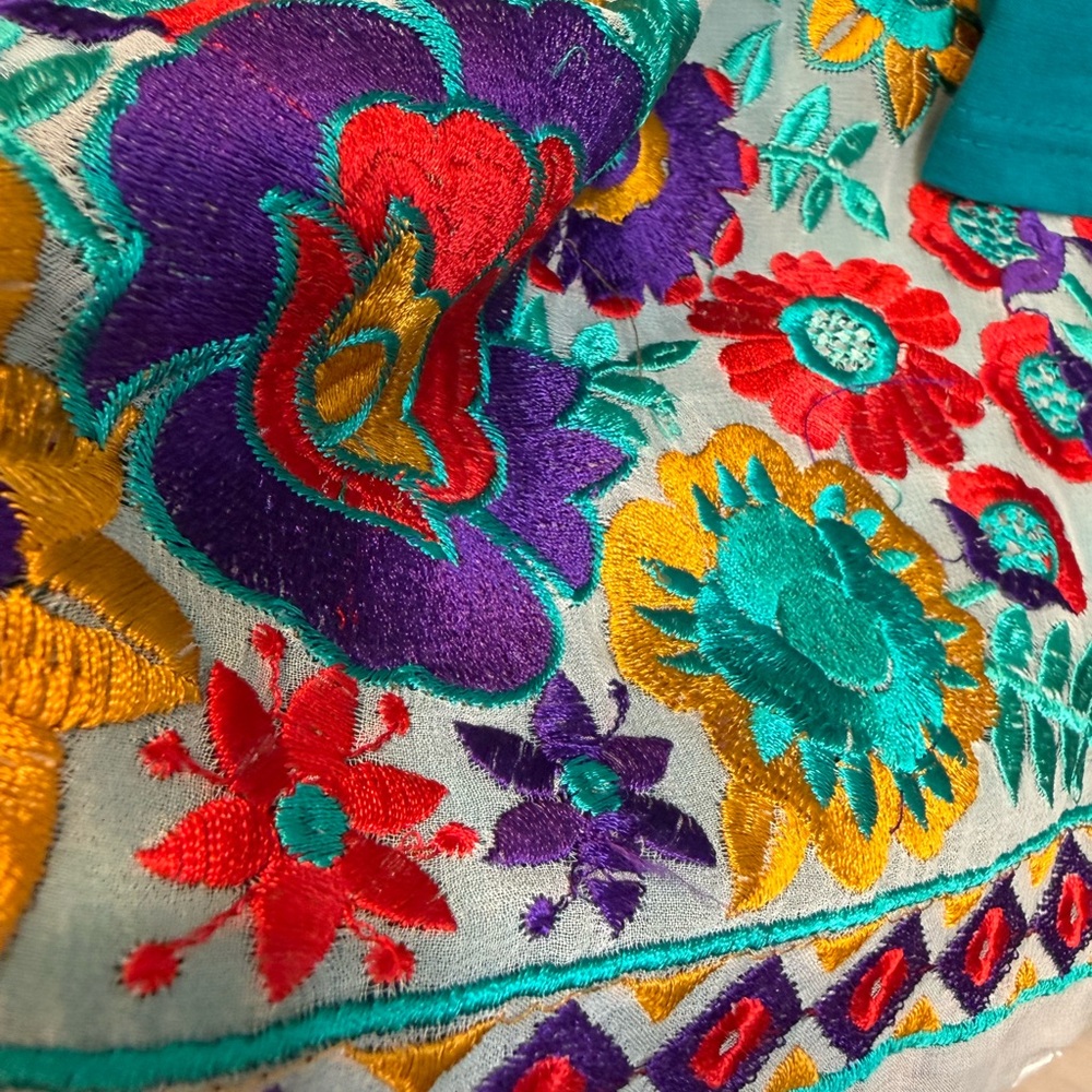 Indian Punjabi summer georgette Teal Embroidered Floral Kurta with tights - Picture 8 of 10